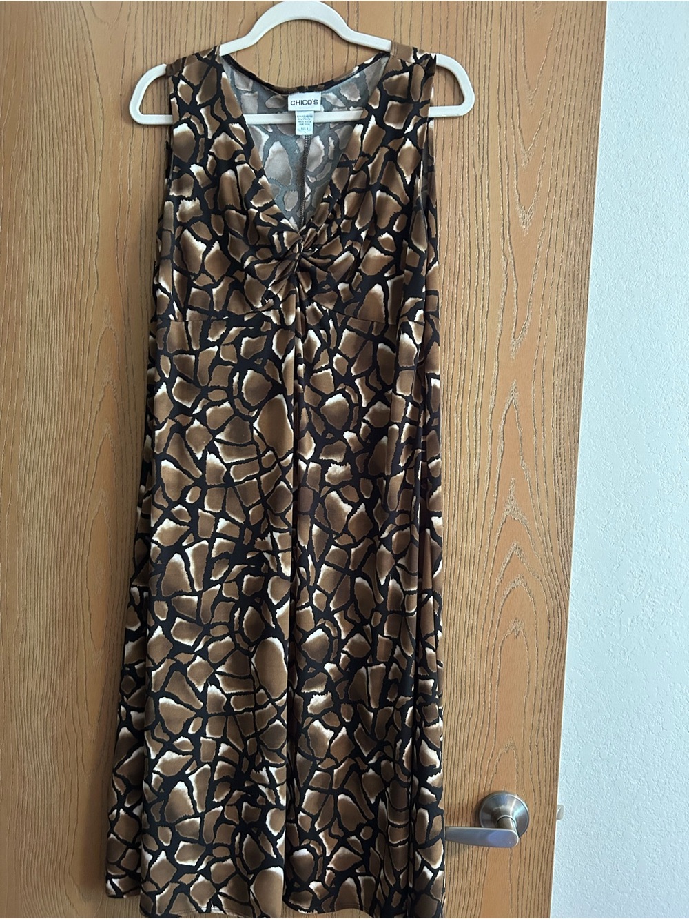 Chico's Brown and Black Sleeveless Knot-Front Maxi Dress